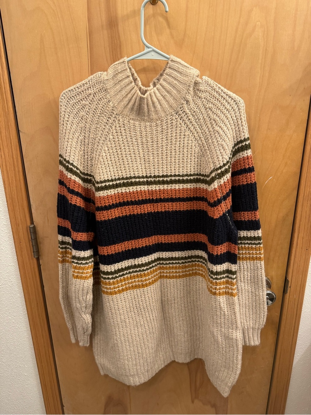 Cozy Cream Striped Turtleneck Sweater